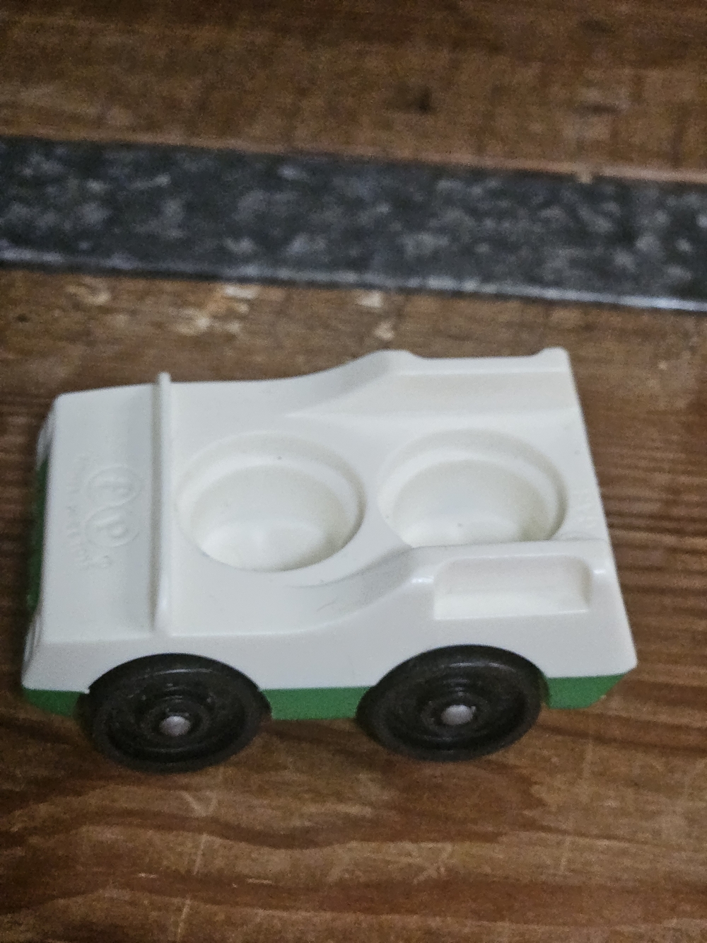 Vintage FP Little People White and Green Kids Toy Car